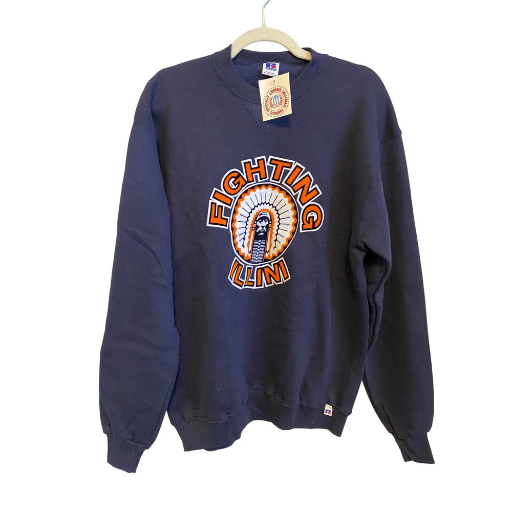 Vintage Russell Athletic Fighting Illini Sweatshirt Navy Blue Made in USA L NWT